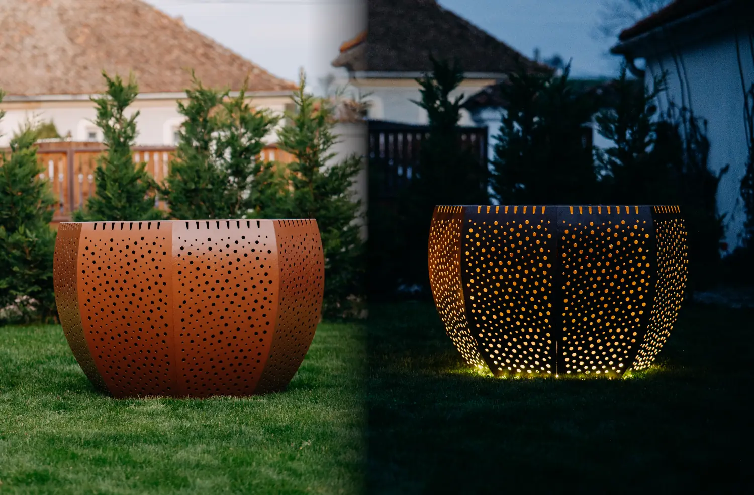 CRATERFLAME® Meteorite Grill on the courtyard of a house