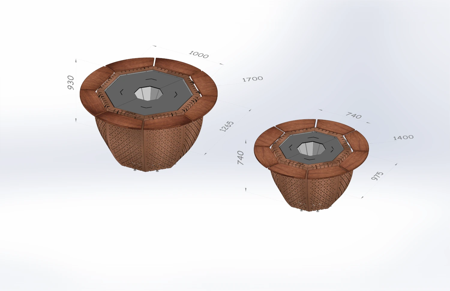 CRATERFLAME® Meteorite Solid dimensions diagram